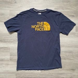 North Face Dark Blue and Mustard Logo Tshirt